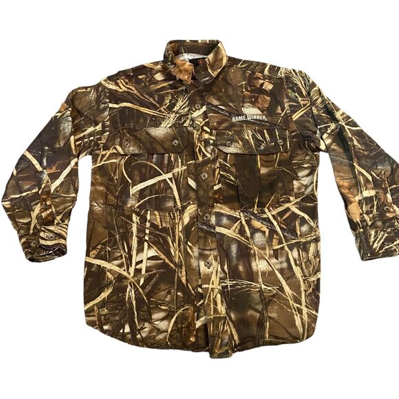 Game Winner Boy's Button Up Shirt Sz Small Camo Long Sleeve Cotton Advantage 4D - Picture 1 of 11